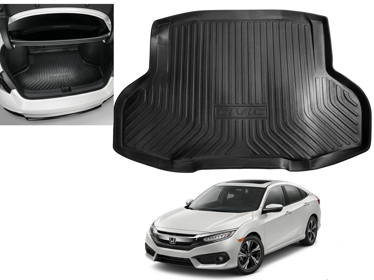 Honda Civic X 2016-2021 TPE Trunk Mat – Diggi Tray Boot Liner, Custom Fit Waterproof
